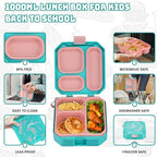 Itslife Bento Lunch Box Set for Kids with 12oz Soup Thermo&Lunch Bag, Leak-Proof Lunch Food Containers for Kids School, 5 Compartment, Sauce Cup, 10 Notes (Mermaids Green)