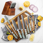 13-Piece Awabi Knife Block Set – Premium VG-10 Damascus Steel Knives with Abalone Shell Resin Handles
