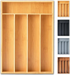 Silverware Organizer, 10 Inch Utensil Organizer Kitchen Drawer Organizer Bamboo Silverware Holder Cutlery Tray Organizer in Drawer Flatware Organizer Tray(5 slots, Natural）