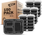 Freshware Meal Prep Containers [150 Pack] 3 Compartment with Lids, Food Storage Containers, Bento Box, BPA Free, Stackable, Microwave/Dishwasher/Freezer Safe (24 oz)