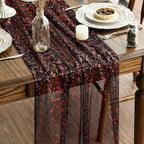 Artoid Mode Black Red Gold Gauze Table Runner 120 Inch 10FT, Glitter Metallic Foil Sheer Dining Wedding Anniversary Holiday Table Decor for Home Party
