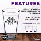 Custom Libbey Pint Glass 16 oz. Set of 100, Personalized Bulk Pack - Beer Glasses, Heavy Duty Drinkware - Clear