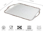 LEHAHA Vintage White Large Serving Tray with Handles, 17.25x12 inch, Set of 2 Melamine Platters for Serving Food, Turkey, Cookie, Rectangular Trays for Eating, Crackled Finish with Rustic Raised Rim.