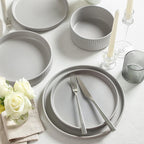 Stone Lain Haven Stoneware 16-Piece Dinnerware Set, Plates and Bowls Sets for 4, Grey Dish Set, Includes Dinner and Salad Plates, Cereal Bowls, Glassware, Microwave & Dishwasher Safe