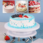 11 Inch Revolving Cake Stand Turntable, Cake Decorating Kit with 24 Icing Piping Tips, 3 Scrapers, 2 Spatulas, 1 Coupler and 1 Reusable Piping Bag, Baking Supplies for Beginners and Cake Lovers