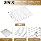 E-far Baking Sheet with Wire Rack (2 Pans + 2 Racks), Stainless Steel Cookie Sheets Pan & Cooling Rack for Baking Cookies Cake, Non Toxic & Heavy Duty, Oven & Dishwasher Safe, 12.4 x 9.7 x 1 Inch
