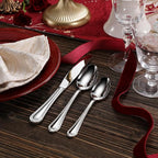 KEAWELL Pearl Edge Premium 45-Piece Refined Bead Silverware Set, 18/10 Stainless Steel, Service for 8, Fine Flatware Set with Serving Utensils, Dishwasher Safe (45, Silver)