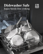 12 inch Tri-Ply Stainless Steel Pan,PFOA&PTFE Free Skillets,Chef's Pans,Dishwasher and Oven Safe Cookware, Works on Induction,Ceramic and Gas Cooktops