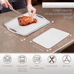 LEHAHA 17.25" x 12" Serving Trays Set of 2 White, Dinner Tray, Light Weight Easy to Clean Sturdy Stackable Melamine Serving Platter with Handle, Fruit, Snacks, and Desserts Trays.Mats Included