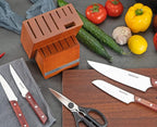 14 Slot Kitchen Knives Block, WELLSTAR Natural Wood Knife Holder without Knives – Hard Wood Countertop Knife Storage – Brown