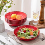Farmhouse Melamine Pasta Bowls Set of 6, 42 OZ Large Serving Bowls Set, 9.25 inch Ramen Bowls,Wide and Shadow Rustic Red Round Dinner Bowl, Fruit bowl, Noodle Bowl, Salad Bowl Set, Red…