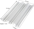 Stainless Steel French Baguette Bread Pan, Perforated Loaf Pans for Baking 15"x10", 3 Waves Toaster Oven Baking Tray (1 Pack)