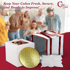 Cakebon Cake Box and Boards, 8-Inch Round Gold Smooth Edges 1/2- Inch Thick Drums with Insulated Bag and Ice Pack – Cake Transport Set, Cooler for Cake Delivery and Transport (1pc Each, 4pcs Total)
