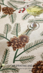 ISAENNE Designer Christmas Beige Linen Long Rectangle Tablecloth,Pinecones Pattern Indoor Table Cloths,Washable Decor Tablecloths for Dining Thanksgiving Kitchen Christmas,63"*102"-Carol B