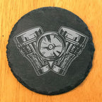 Power & Protection: V-Twin Engine Coasters for Your Ride - Round Slate - Set of 6