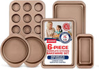 BAKKEN 6-Piece Kitchen Baking Pan Set - Commercial Grade Carbon Steel Bakeware, With Nonstick Coating, Stackable and Space-saving Design, PFOA, PFOS, PTFE Free, Oven Safe Tray (Up To 450°F), Brown