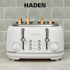 Haden Chelsea 4 Slice Wide Slot Toaster with Adjustable Browning Control, Ivory & Chrome