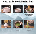 Matcha Whisk Set, 5 Pcs Matcha Kit for Matcha Lovers - Matcha Bowl with Spout, Matcha Whisk and Holder, Bamboo Matcha Scoop and Stainless Steel Sifter, Pink Ceramic Matcha Set