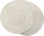 FunWheat Round Braided Placemats Set of 8 Place mats for Dining Tables Woven Heat Resistant Table Mats 15 inch (E Beige, 8pcs)