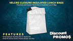 DISCOUNT PROMOS 10 Hook and Loop Insulated Lunch Bags Set - Polyester, Durable, Vibrant, Reusable - White