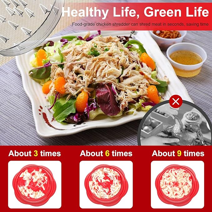 Chicken Shredder Large Chicken Breast Shredder Tool Twist with Brush&Fork, Visible Meat Shredder Machine, Anti-Slip Strip, Ergonomic Handle, BPA Free, Suitable for Pork Beef Chicken(Red)