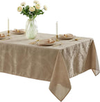 Newbridge Barcelona Luxury Damask Fabric Tablecloth, 70” Extra Wide x 144” Rectangle, Golden Beige, 100% Polyester, No Iron, Soil Resistant Dining Room, Party and Banquet Table Cover