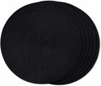 FunWheat Round Braided Placemats Set of 6 Place mats for Dining Tables Woven Heat Resistant Table Mats 15 inch (Black,6pcs)