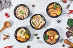FULING 32 oz 50 ct Round Meal Prep Containers with Lids Plastic Food Storage Lunch Plan To Go Box Disposable Take Out Bowls Black BPA Free Reusable Durable Stackable Microwave Freezer Dishwasher Safe