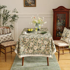 ISAENNE Designer Green Linen Long Rectangle Tablecloth,Floral French Country Indoor Table Cloth,Stain Resistant Home Decor Tablecloths for Dining Kitchen Thanksgiving Party,63"*94"-Brune