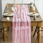 Artoid Mode 3PCS Pink Gold Gauze Table Runner 120 Inch 10FT, Glitter Metallic Foil Sheer Dining Wedding Anniversary Holiday Table Decor for Home Party