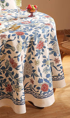 patdrea Designer Blue Tablecloth for Round Table,Vintage Linen with Leaves and Floral Pattern Tablecloths,Farmhouse Decor Cover for Kitchen Dining Christmas,Thanksgiving,Diameter 67"-Ivar a