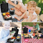 Bento Lunch Box Set for Kids with 10oz Soup Thermo, Leak-Proof Lunch Containers with 4 Compartment, Kids Thermo Hot Food Jar and Insulated Lunch Bag for Kid to School,BPA-Free(Black)