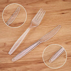 Cutlery Set Plastic Utensils Clear Forks Spoons Knives Disposable Silverware Heavyweight [300 Combo Box] (Formerly FULING)