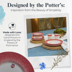 Portmeirion Potter's Mist 10.5" Dinner Plate (Set of 4) - Handcrafted Earthenware Plates with Red Accent Rim, Microwave & Dishwasher Safe - Ideal Tableware for Modern & Traditional Dining (Red Mist)