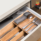 Bamboo Silverware Organizer, Kitchen Silverware Drawer Organizer, Utensil Tray Holder, Cutlery Tray for Spoons, Forks, Knives
