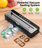 Vacuum Sealer for Food, 6-in-1 Food Vacuum Sealer Machine, Built-in Cutter Food Sealer Vacuum Sealer, Compact Vacuum Sealers with 20 Vacuum Bags, External VAC for Jars & Containers, Black