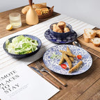 Selamica Ceramic Plates and Bowls Sets, 32 Pieces Dinnerware Sets for 8, Scratch Resistant Embossed Dishes Set for Family Gatherings, Dishwasher & Microwave Safe, Dark Blue