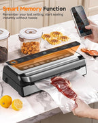 95KPa Automatic Vacuum Sealer, 9-in-1 Food Sealer for Dry/Moist/Liquid Foods, Double Heat Seal & Pump, Includes Bag Rolls & Hose, Built-in Cutter, Stainless Steel