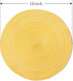 FunWheat Round Braided Placemats Set of 4 Place mats for Dining Tables Woven Heat Resistant Table Mats 15 inch (E Yellow, 4pcs)