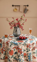 patdrea Designer Linen Round Table Cloth,Durable Breathable Floral Dacorative Tablecloth,Decor Tables Covers for Kitchen Dining Tea Party,Holiday,Christmas,Thanksgiving,Diameter 67"-Puno