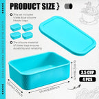 Nuogo 4 Pcs 3.5 Cup Silicone Freezer Trays with Lid Soup Freezer Containers Reusable Silicone Molds Rectangle Containers Freezing Ice Trays for Soups Sauces Stews Curries, Lake Blue
