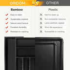 Large Premium Bamboo Silverware Organizer - Expandable Drawer Organizer & Utensil Organizer - 17"x19.7" Cutlery Tray with Dividers for Kitchen Utensils and Flatware (7-9 Slots) (Black)