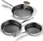 Non Stick Frying Pans Set, 8" 9.5" 11" Stainless Steel Pan Set, Ceramic Skillet with Stay-Cool Handle, Non Toxic, PFAS PFOA PTFE Free, Dishwasher Safe, Induction, Suitable with All Cooktops