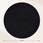 FunWheat Round Braided Placemats Set of 6 Place mats for Dining Tables Woven Heat Resistant Table Mats 15 inch (Black,6pcs)