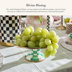 MACKENZIE-CHILDS Enamel Pedestal Platter, Round Cake Stand, Mini, Green-and-White Emerald Check
