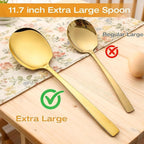 Extra Large Serving Spoons Set 11.7-Inch Gold Serving Slotted Spoon x 3 Serving Spoon x 3, 18/8 Stainless Steel Big Serving Utensil for Buffet, Parties, Catering - Dishwasher Safe(6-Pack, Gold)
