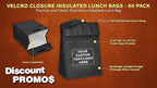 DISCOUNT PROMOS 50 Hook and Loop Insulated Lunch Bags Set - Customizable Text, Logo - Polyester, Durable, Vibrant, Reusable - Black