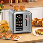 SEEDEEM Toaster 2 Slice, Touch Control Stainless Toaster LCD Display, 50% Faster Heating Speed, 1.4'' Wide Slots, More Timer Functions, Removable Crumb Tray, 1350W, Silver White