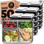 Glotoch 50 Pack (100-Piece) 34oz Meal Prep Containers Reusable with Lids 3-Compartment Containers Microwave, Freezer, Dishwasher Safe - Leakproof Durable To Go Take Out Plastic Food Storage