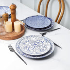 Selamica Ceramic Dinnerware Sets, 24 Pieces Dishes Set for 8, Embossed Plates and Bowls Sets for Holiday Celebrations, Dishwasher & Microwave Safe, Dark Blue
